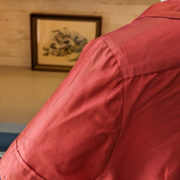 Teri Jon Silk Shirtdress in Coral Red with Onyx Buttons - Picture 7 of 11